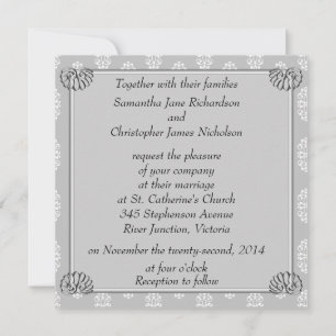 Silver Damask Wedding Invitation