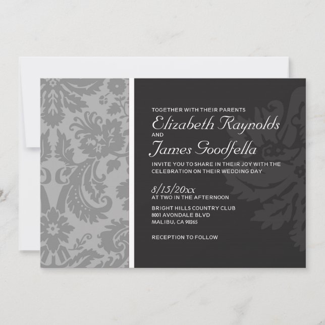 Silver Damask Wedding Invitations (Front)