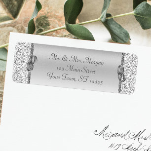 Silver Damask Wedding Return Address