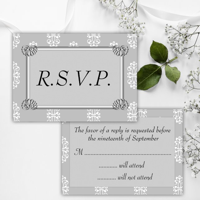 Silver Damask Wedding RSVP (Creator Uploaded)