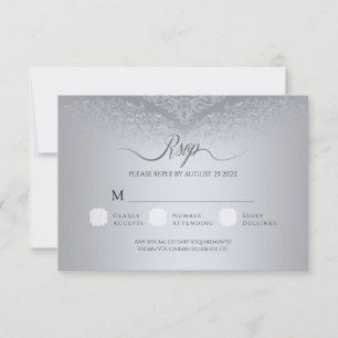 Silver Damask Wedding RSVP Response Card