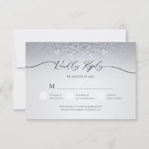 Silver Damask Wedding RSVP Response Card