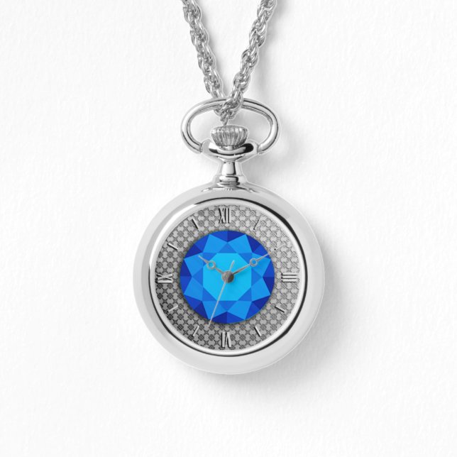 Silver Damask with a faux sapphire gemstone Watch (Front)