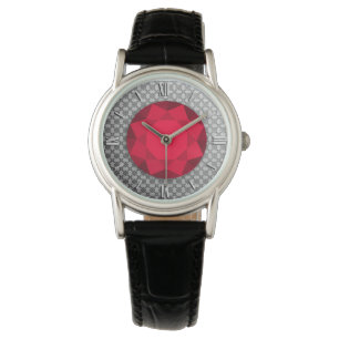 Silver Damask with a garnet gem / jewell Watch