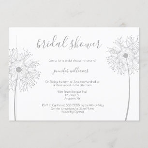 Silver dandelion floral bridal shower invitations