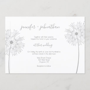 Silver dandelion floral wedding invitations