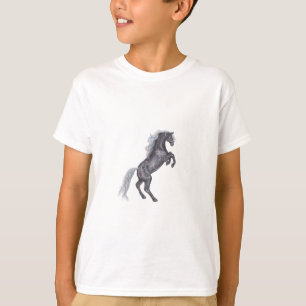 Silver Dapple Horse Rearing Black Pony Equine Grey T-Shirt