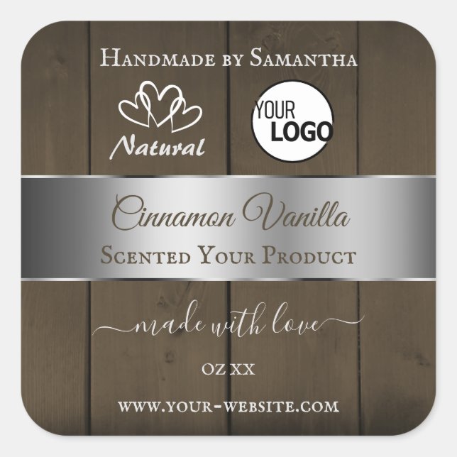 Silver Dark Brown Wood Grain Product Labels Logo (Front)