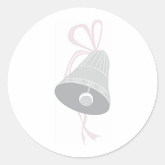 Silver Decorated Wedding Bell with Pink Bow Classic Round Sticker