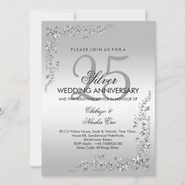 Silver Decoration 25th Wedding Anniversary Invitat Invitation (Front)