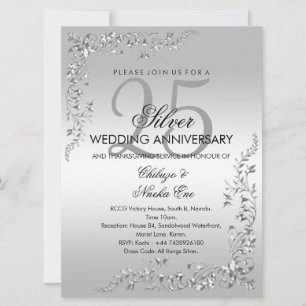 Silver Decoration 25th Wedding Anniversary Invitat Invitation