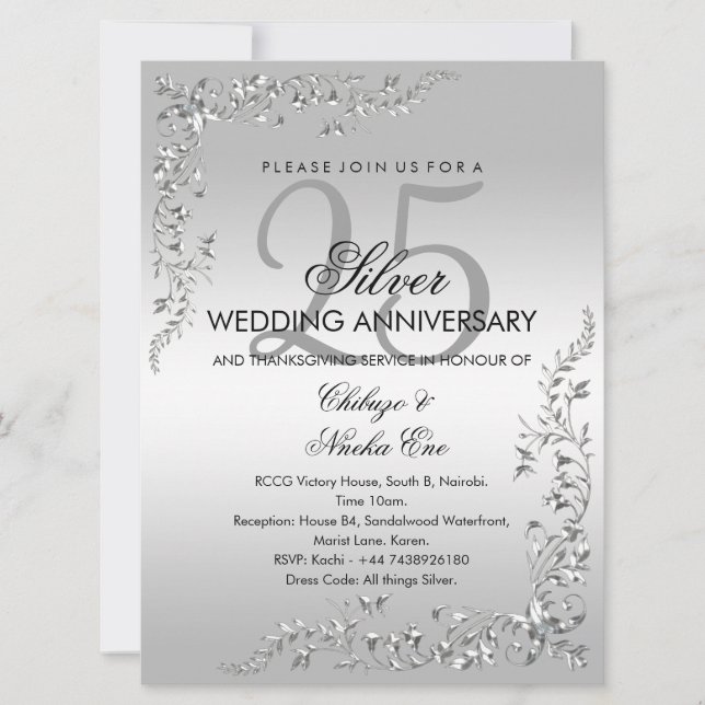 Silver Decoration 25th Wedding Anniversary Invitat Invitation (Front)