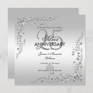Silver Decoration 25th Wedding Anniversary Invitation