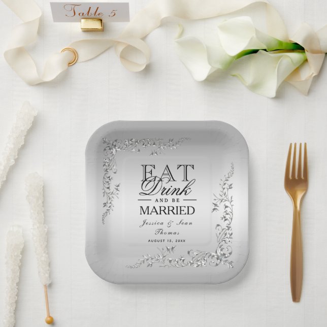 Silver Decoration Wedding Paper Plate (Wedding)