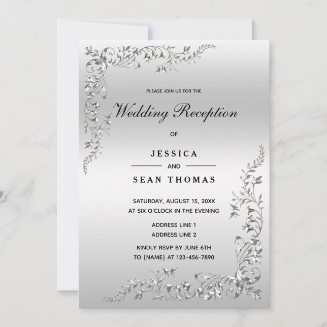 Silver Decoration Wedding Reception Invitation (Front)