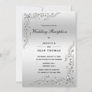 Silver Decoration Wedding Reception Invitation