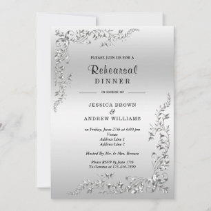Silver Decoration Wedding Rehearsal Dinner Invitation