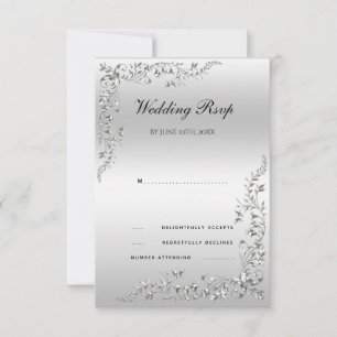 Silver Decoration Wedding RSVP Card