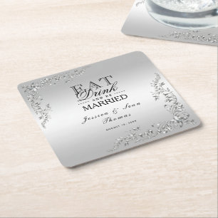 Silver Decoration Wedding Square Paper Coaster