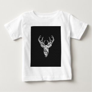 Silver Deer Buck on Carbon Fibre Style Decor Baby T-Shirt