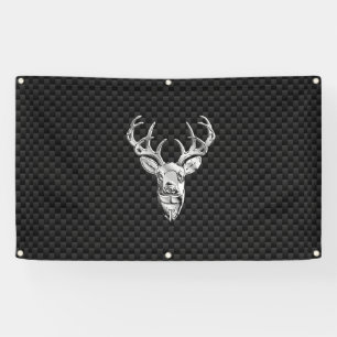 Silver Deer Buck on Carbon Fibre Style Print Banner
