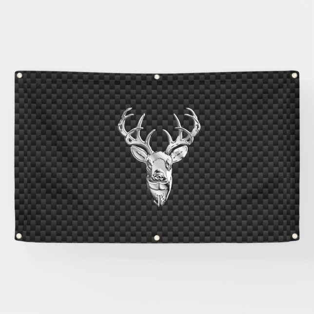 Silver Deer Buck on Carbon Fibre Style Print Banner (Horizontal)