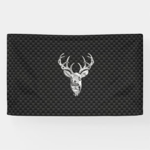 Silver Deer Buck on Carbon Fibre Style Print Banner