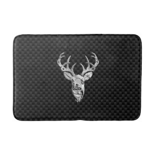 Silver Deer Buck on Carbon Fibre Style Print Bath Mat