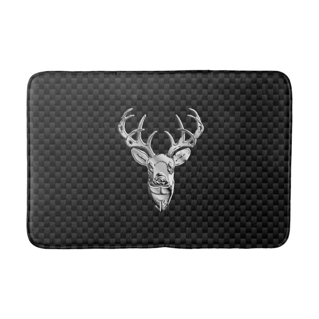 Silver Deer Buck on Carbon Fibre Style Print Bath Mat (Front)