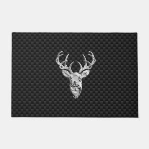 Silver Deer Buck on Carbon Fibre Style Print Doormat