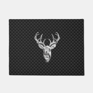 Silver Deer Buck on Carbon Fibre Style Print Doormat