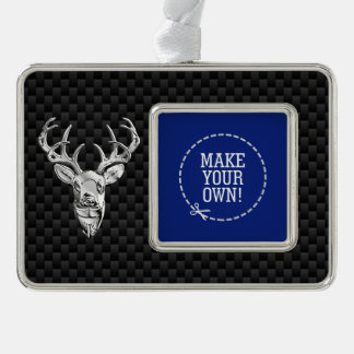 Silver Deer Cameo on Carbon Fibre Style Print Plated Framed Ornament