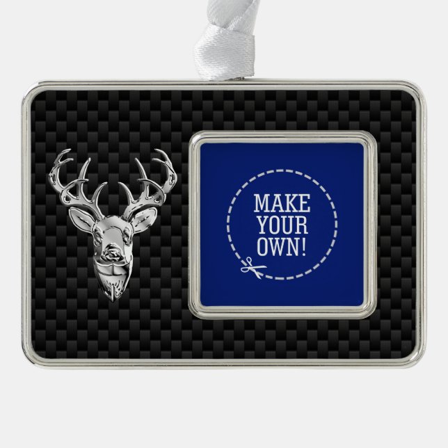 Silver Deer Cameo on Carbon Fibre Style Print Plated Framed Ornament (Front)