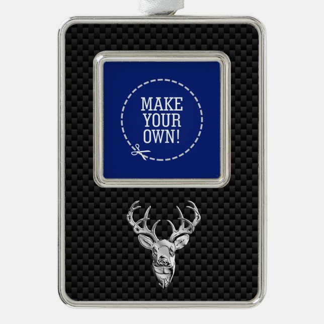 Silver Deer Cameo on Carbon Fibre Style Print Silver Plated Framed Ornament (Front)