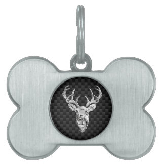 Silver Deer Decor on Carbon Fiber Style Print Pet Tag