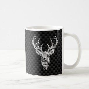Silver Deer Decor on Carbon Fibre Style Print Coffee Mug