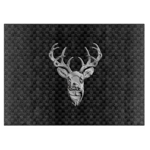 Silver Deer Design on Carbon Fibre Style Print Cutting Board