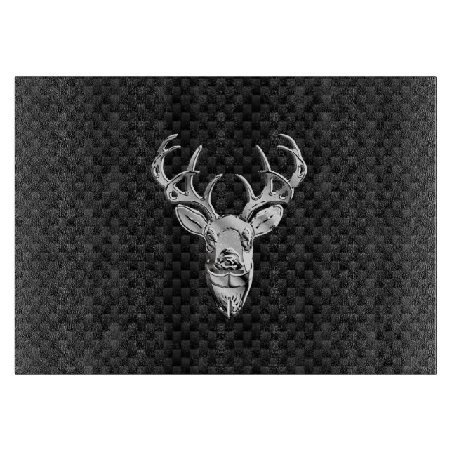 Silver Deer Design on Carbon Fibre Style Print Cutting Board (Front)