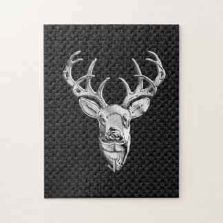 Silver Deer Design on Carbon Fibre Style Print Jigsaw Puzzle