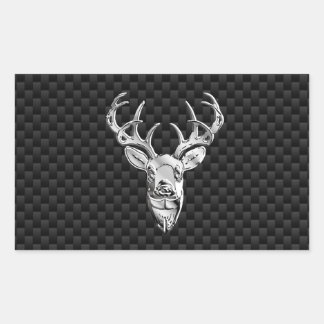 Silver Deer Face on Carbon Fiber Style Print Rectangular Sticker