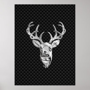 Silver Deer Face on Carbon Fibre Style Print