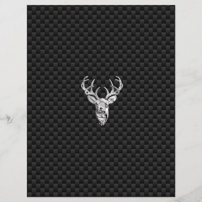 Silver Deer Face on Carbon Fibre Style Print (Front)