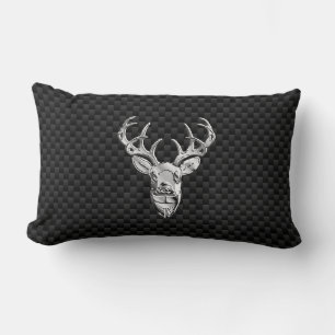 Silver Deer Face on Carbon Fibre Style Print Lumbar Cushion