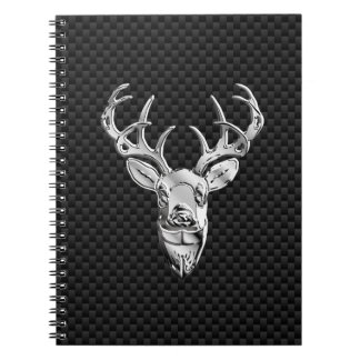 Silver Deer Face on Carbon Fibre Style Print Notebook