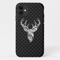 Silver Deer Figure on Carbon Fibre Style Print