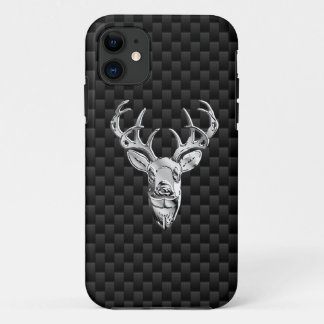 Silver Deer Figure on Carbon Fibre Style Print iPhone 11 Case