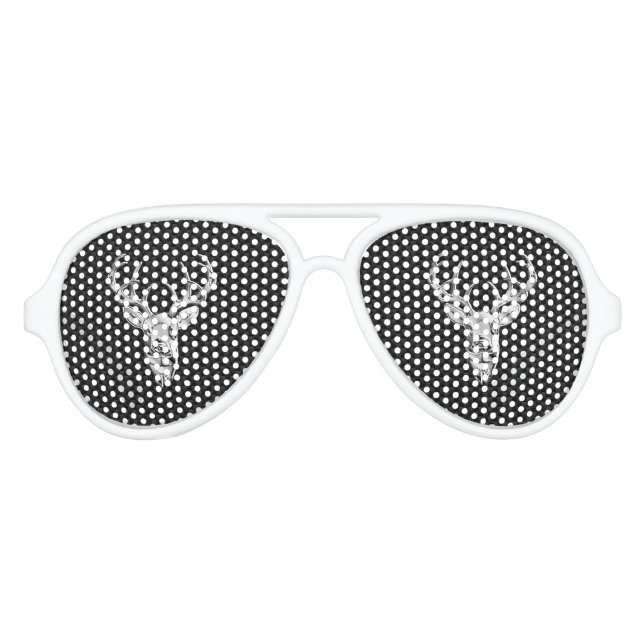 Silver Deer Graphic on Carbon Fibre Style Print Aviator Sunglasses (Front)