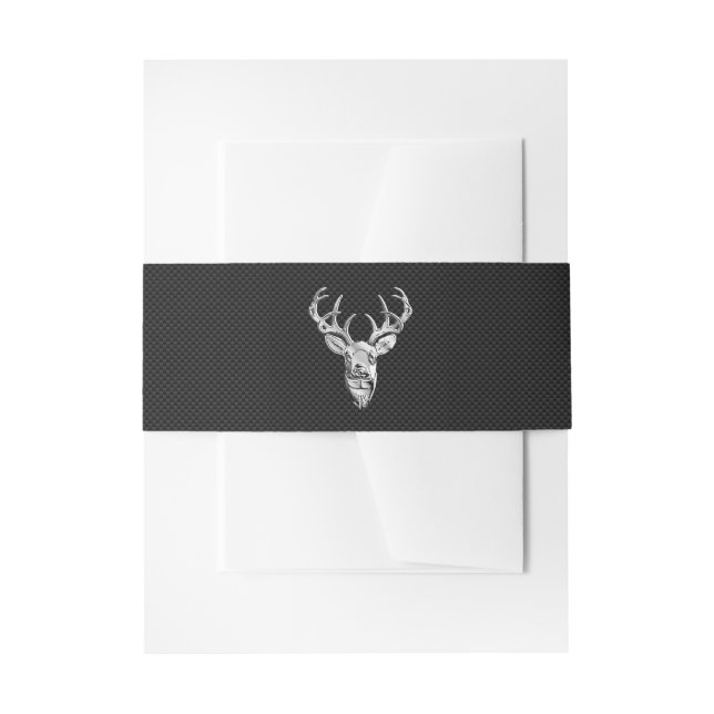 Silver Deer Graphic on Carbon Fibre Style Print Invitation Belly Band (Front Example)