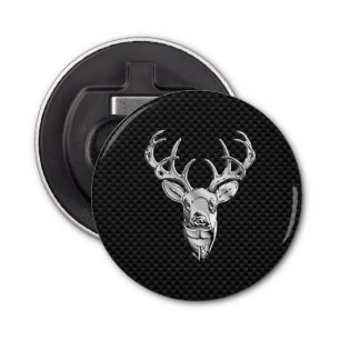 Silver Deer Head in Carbon Fibre Style Bottle Opener
