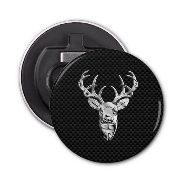 Silver Deer Head in Carbon Fibre Style Bottle Opener (Front)